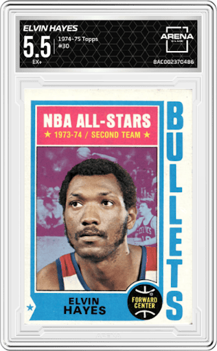 Elvin Hayes from the 1974-75 Topps set graded by Arena Club and given an overall grade of 5.5.