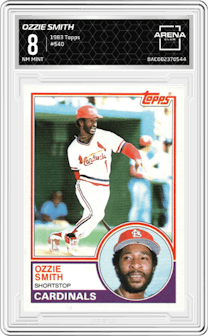 Ozzie Smith from the 1983 Topps set graded by Arena Club and given an overall grade of 8.