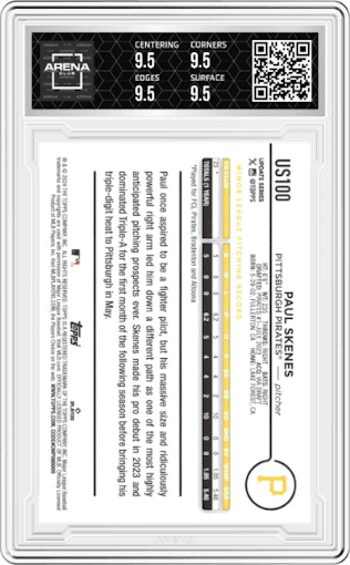 Paul Skenes from the 2024 Topps Update set graded by Arena Club and given an overall grade of 9.5.