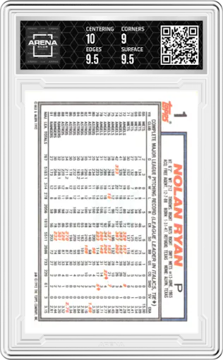 Nolan Ryan from the 1992 Topps set graded by Arena Club and given an overall grade of 9.5.
