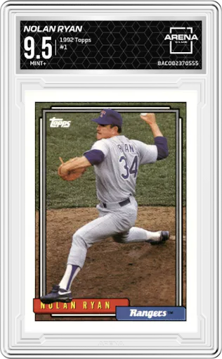 Nolan Ryan from the 1992 Topps set graded by Arena Club and given an overall grade of 9.5.