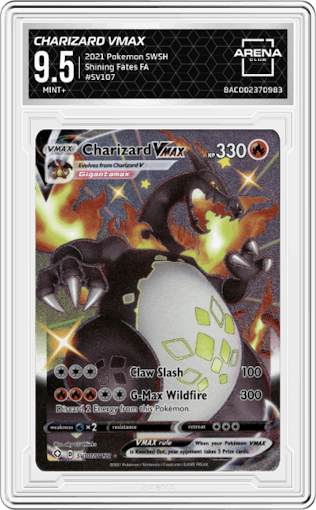 Charizard VMAX  from the 2021 Pokemon SWSH set graded by Arena Club and given an overall grade of 9.5.