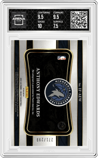 Anthony Edwards from the 2021-22 Panini Select set graded by Arena Club and given an overall grade of 8.