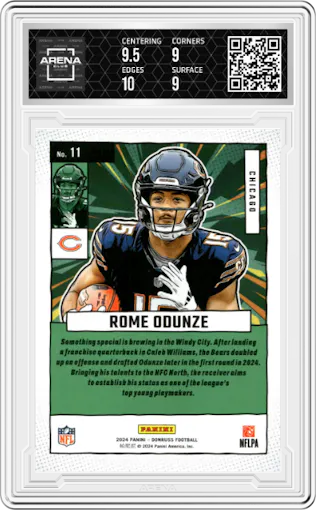 Rome Odunze from the 2024 Donruss set graded by Arena Club and given an overall grade of 9.5.