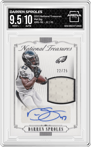 Darren Sproles from the 2015 Panini National Treasures set graded by Arena Club and given an overall grade of 9.5.