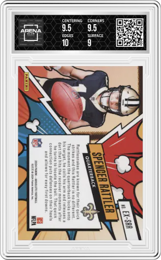 Spencer Rattler from the 2024 Panini Absolute set graded by Arena Club and given an overall grade of 9.5.