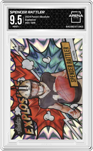Spencer Rattler from the 2024 Panini Absolute set graded by Arena Club and given an overall grade of 9.5.