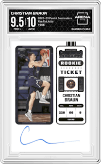 Christian Braun from the 2022-23 Panini Contenders set graded by Arena Club and given an overall grade of 9.5.