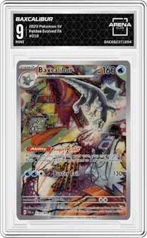 Baxcalibur from the 2023 Pokemon SV set graded by Arena Club and given an overall grade of 9.