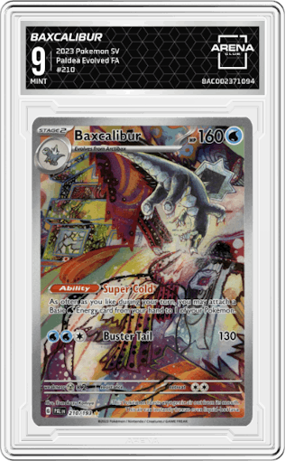 Baxcalibur from the 2023 Pokemon SV set graded by Arena Club and given an overall grade of 9.