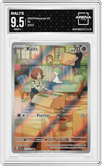 Ralts from the 2023 Pokemon SV set graded by Arena Club and given an overall grade of 9.5.