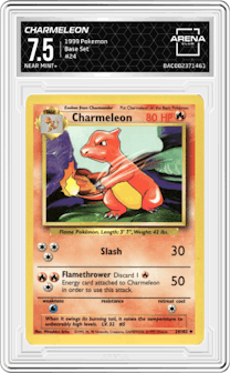 Charmeleon from the 1999 Pokemon set graded by Arena Club and given an overall grade of 7.5.