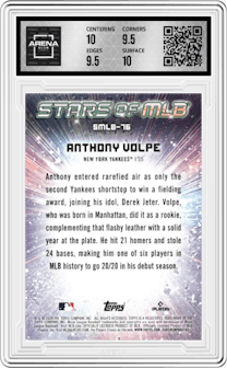 Anthony Volpe from the 2024 Topps Update set graded by Arena Club and given an overall grade of 10.