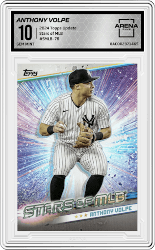 Anthony Volpe from the 2024 Topps Update set graded by Arena Club and given an overall grade of 10.
