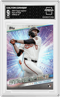 Colton Cowser from the 2024 Topps Update set graded by Arena Club and given an overall grade of 9.