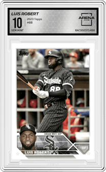 Luis Robert from the 2023 Topps Series 1 set graded by Arena Club and given an overall grade of 10.