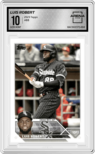 Luis Robert from the 2023 Topps Series 1 set graded by Arena Club and given an overall grade of 10.