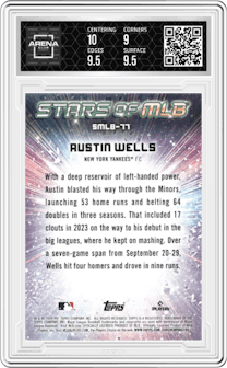 Austin Wells from the 2024 Topps Update set graded by Arena Club and given an overall grade of 9.5.