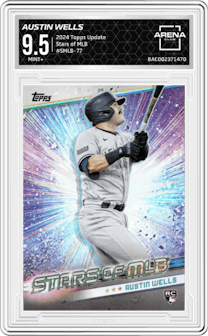 Austin Wells from the 2024 Topps Update set graded by Arena Club and given an overall grade of 9.5.