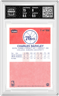 Charles Barkley from the 1986-87 Fleer set graded by Arena Club and given an overall grade of 8.