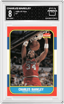 Charles Barkley from the 1986-87 Fleer set graded by Arena Club and given an overall grade of 8.
