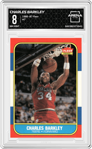 Charles Barkley from the 1986-87 Fleer set graded by Arena Club and given an overall grade of 8.