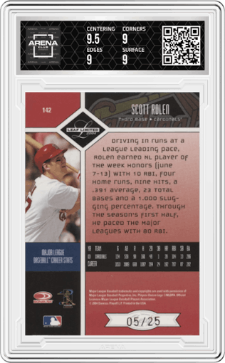 Scott Rolen from the 2004 Leaf Limited set featuring a Bronze parallel graded by Arena Club and given an overall grade of 9.