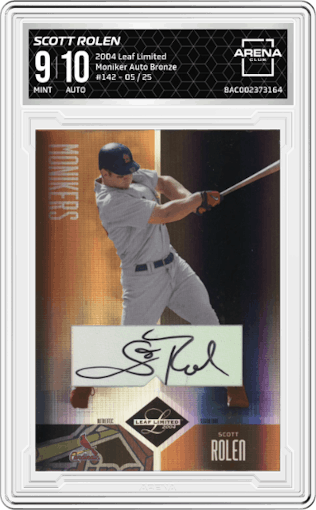 Scott Rolen from the 2004 Leaf Limited set featuring a Bronze parallel graded by Arena Club and given an overall grade of 9.