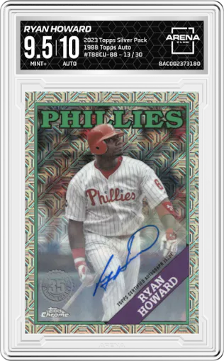 Ryan Howard from the 2023 Topps Silver Pack set graded by Arena Club and given an overall grade of 9.5.