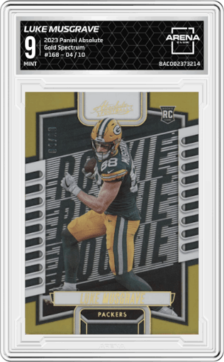 Luke Musgrave from the 2023 Panini Absolute set featuring a Gold Spectrum parallel graded by Arena Club and given an overall grade of 9.