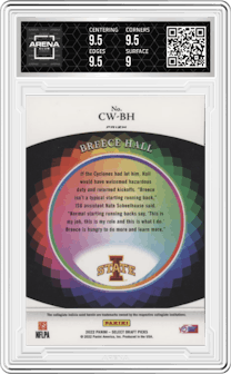 Breece Hall from the 2022 Panini Select Draft Picks set graded by Arena Club and given an overall grade of 9.5.