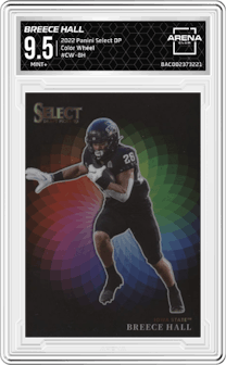 Breece Hall from the 2022 Panini Select Draft Picks set graded by Arena Club and given an overall grade of 9.5.