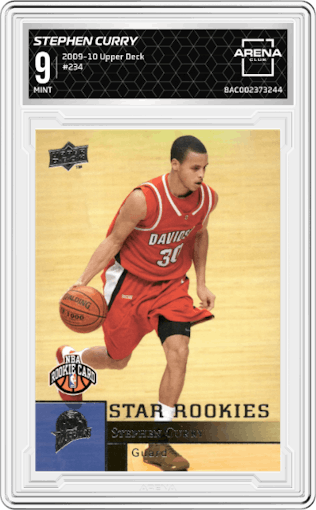Stephen Curry from the 2009-10 Upper Deck set graded by Arena Club and given an overall grade of 9.