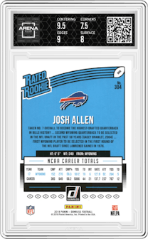 Josh Allen from the 2018 Panini Donruss set graded by Arena Club and given an overall grade of 8.