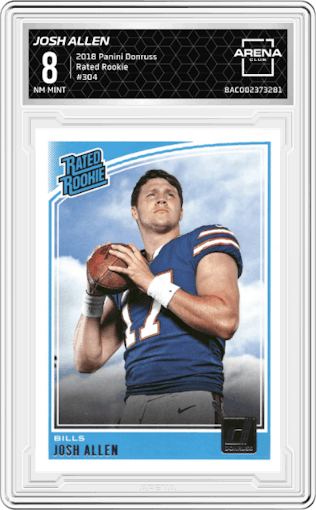 Josh Allen from the 2018 Panini Donruss set graded by Arena Club and given an overall grade of 8.
