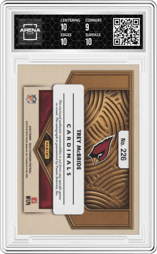 Trey McBride from the 2022 Panini Gold Standard set graded by Arena Club and given an overall grade of 9.5.