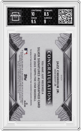 Jazz Chisholm Jr. from the 2023 Topps Five Star set graded by Arena Club and given an overall grade of 9.
