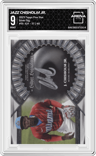 Jazz Chisholm Jr. from the 2023 Topps Five Star set graded by Arena Club and given an overall grade of 9.