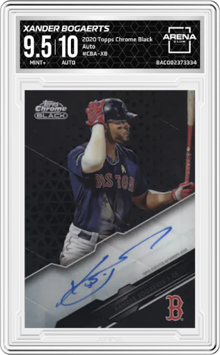 Xander Bogaerts from the 2020 Topps Chrome Black set graded by Arena Club and given an overall grade of 9.5.