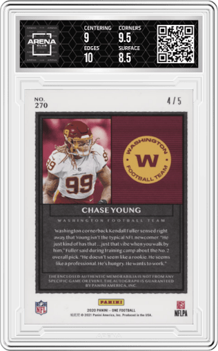 Chase Young from the 2020 Panini One set graded by Arena Club and given an overall grade of 9.