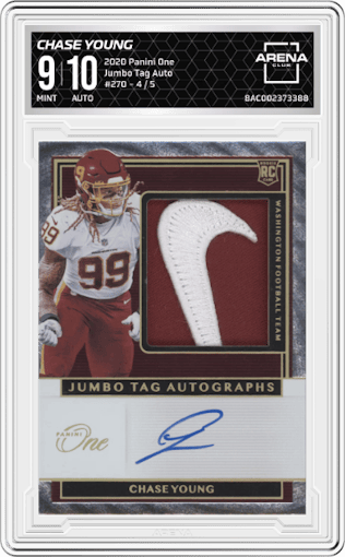 Chase Young from the 2020 Panini One set graded by Arena Club and given an overall grade of 9.