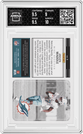 Jaylen Waddle from the 2021 Panini One set graded by Arena Club and given an overall grade of 9.5.