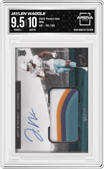 Jaylen Waddle from the 2021 Panini One set graded by Arena Club and given an overall grade of 9.5.