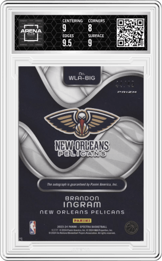 Brandon Ingram from the 2023-24 Panini Spectra set graded by Arena Club and given an overall grade of 8.5.