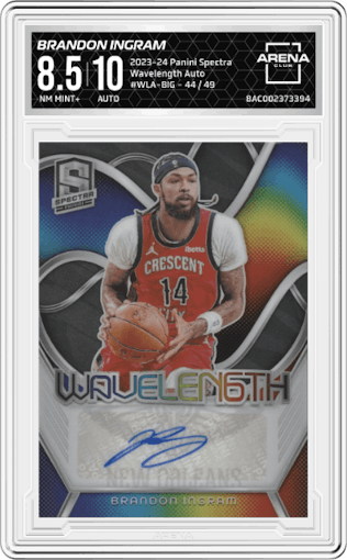 Brandon Ingram from the 2023-24 Panini Spectra set graded by Arena Club and given an overall grade of 8.5.