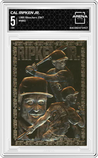 Cal Ripken Jr. from the 1995 Bleachers 23KT Cal Ripken set graded by Arena Club and given an overall grade of 5.