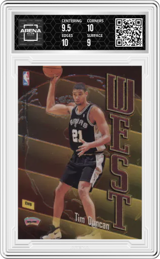 Keith Van Horn/Tim Duncan from the 1998-99 Topps set graded by Arena Club and given an overall grade of 9.5.