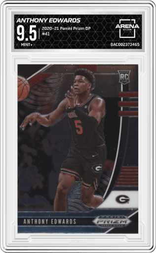 Anthony Edwards from the 2020-21 Panini Prizm Draft Picks set graded by Arena Club and given an overall grade of 9.5.