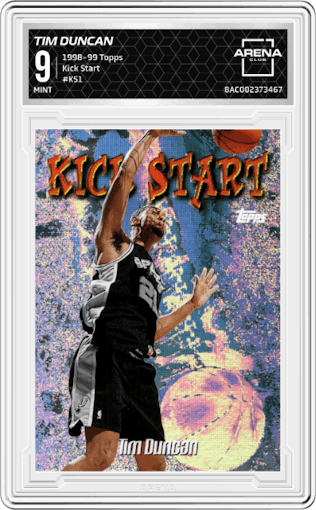 Tim Duncan from the 1998-99 Topps set graded by Arena Club and given an overall grade of 9.