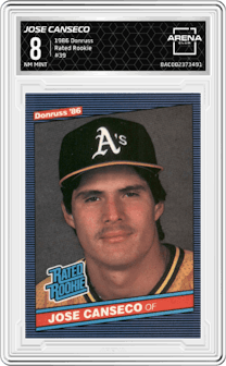Jose Canseco from the 1986 Donruss set graded by Arena Club and given an overall grade of 8.